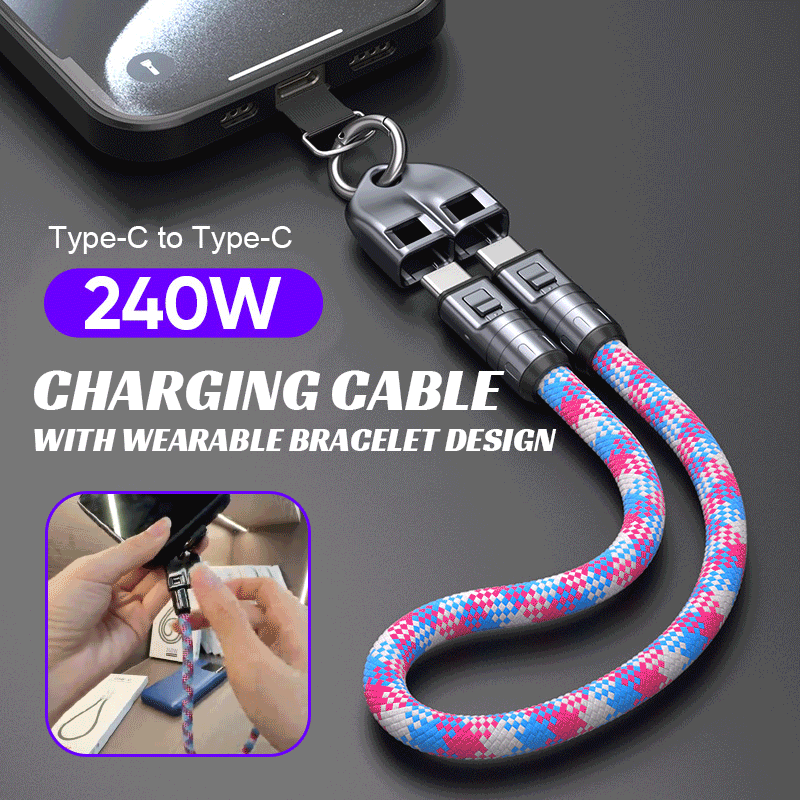 Dual Type-C Fast Charging Data Cable with Wearable Lanyard