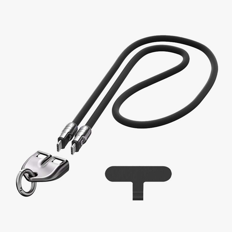 Dual Type-C Fast Charging Data Cable with Wearable Lanyard