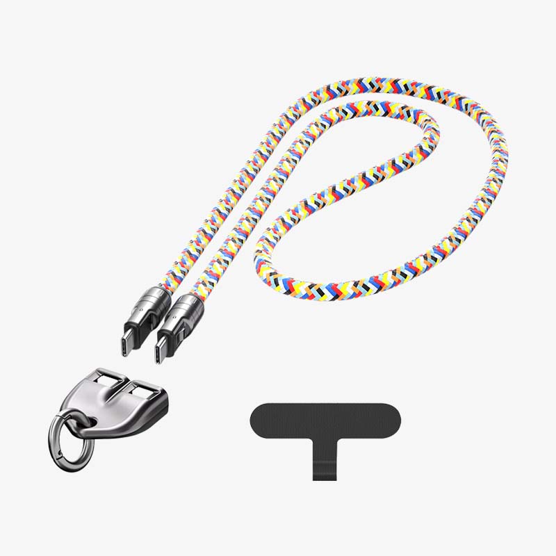 Dual Type-C Fast Charging Data Cable with Wearable Lanyard