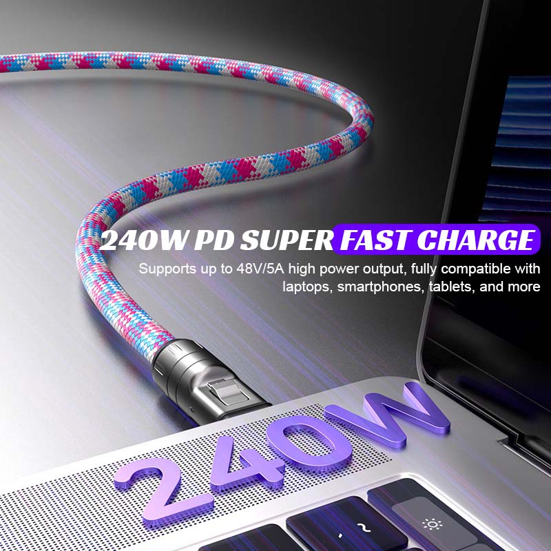 Dual Type-C Fast Charging Data Cable with Wearable Lanyard