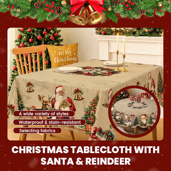 🎄 Christmas Tablecloth with Santa & Reindeer