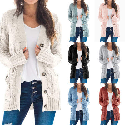 Women's Fall Casual Long Sleeve Button Down Open Front Cable Knit Cardigan Sweater Coat