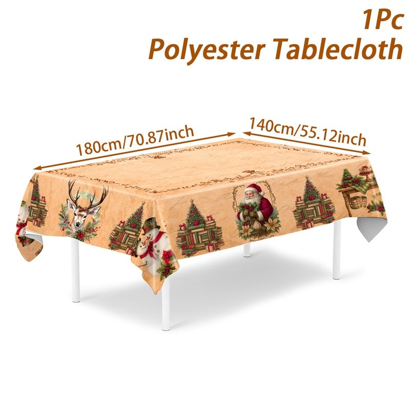 🎄 Christmas Tablecloth with Santa & Reindeer