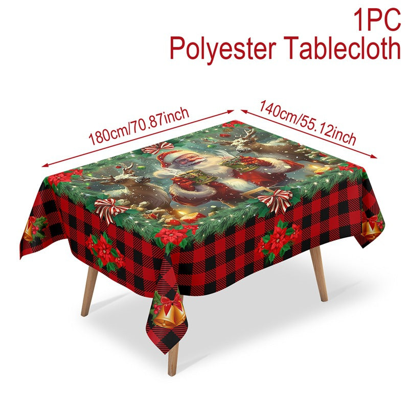 🎄 Christmas Tablecloth with Santa & Reindeer