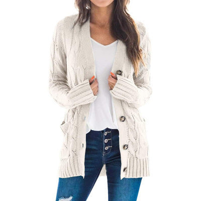 Women's Fall Casual Long Sleeve Button Down Open Front Cable Knit Cardigan Sweater Coat
