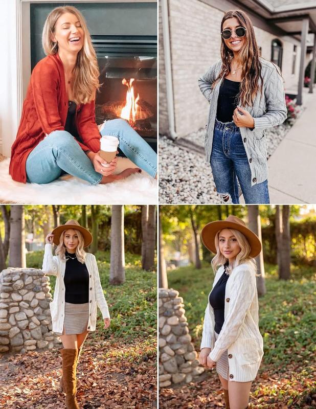 Women's Fall Casual Long Sleeve Button Down Open Front Cable Knit Cardigan Sweater Coat