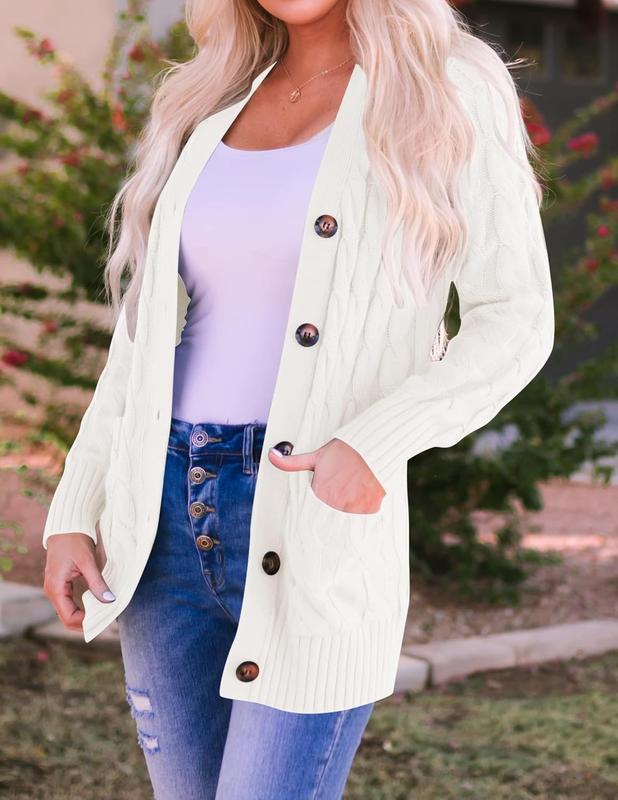 Women's Fall Casual Long Sleeve Button Down Open Front Cable Knit Cardigan Sweater Coat