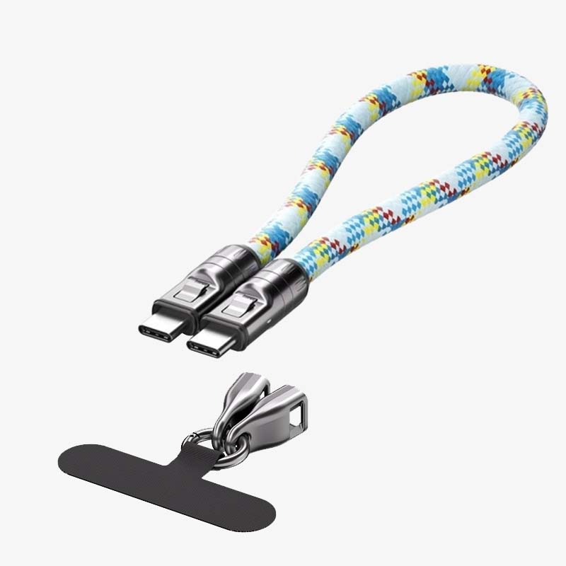 Dual Type-C Fast Charging Data Cable with Wearable Lanyard