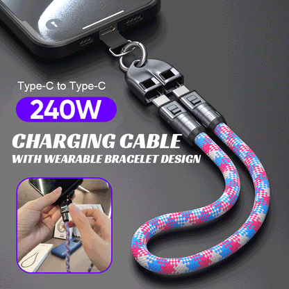Dual Type-C Fast Charging Data Cable with Wearable Lanyard
