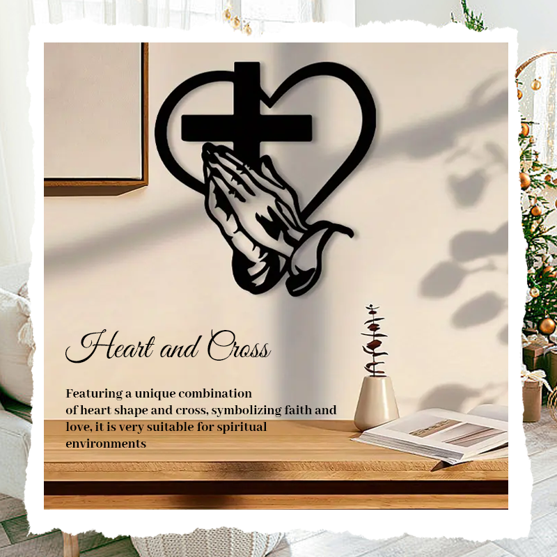 Elegant Metal Christian Heart & Cross Wall Art