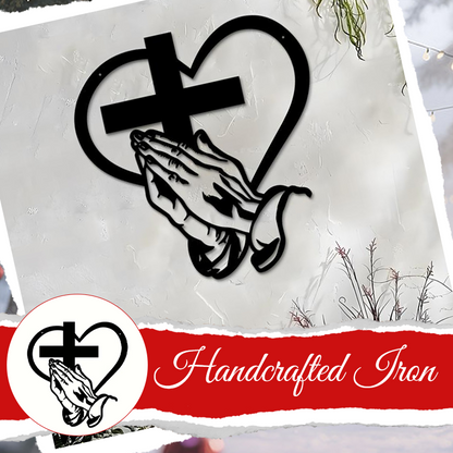 Elegant Metal Christian Heart & Cross Wall Art