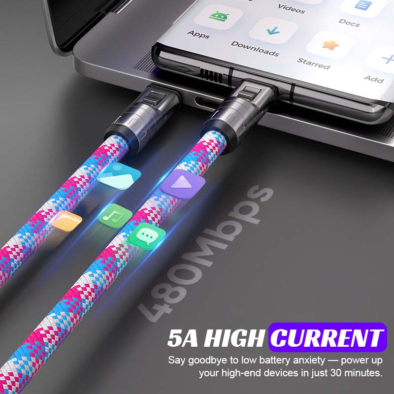 Dual Type-C Fast Charging Data Cable with Wearable Lanyard