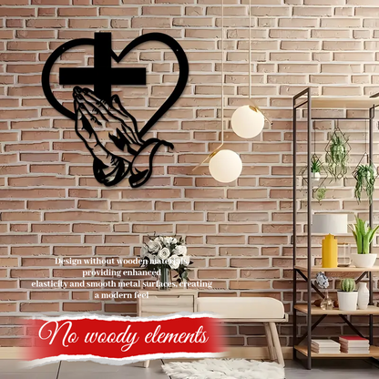 Elegant Metal Christian Heart & Cross Wall Art