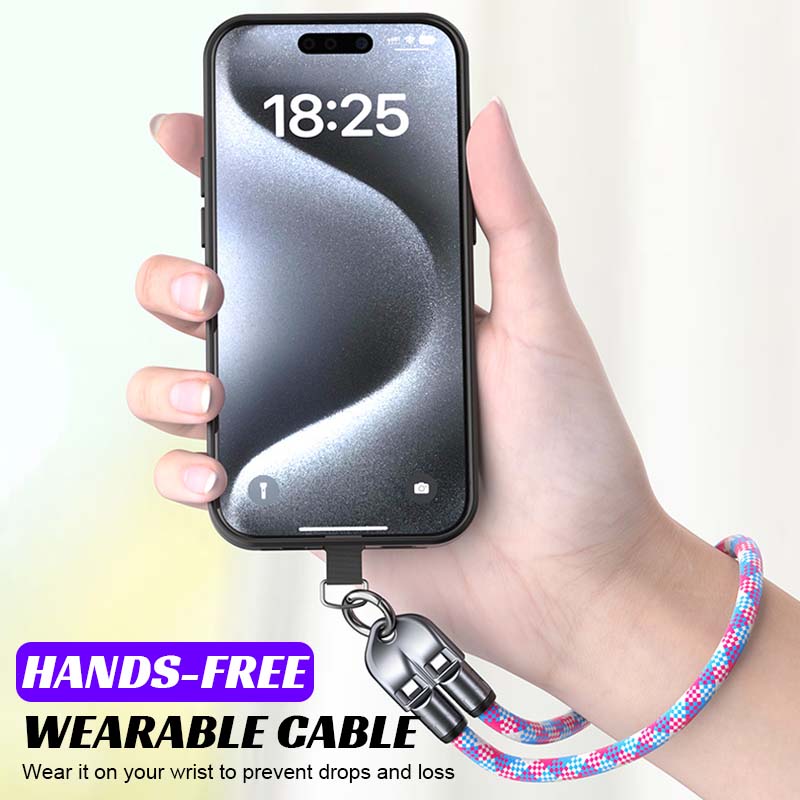 Dual Type-C Fast Charging Data Cable with Wearable Lanyard