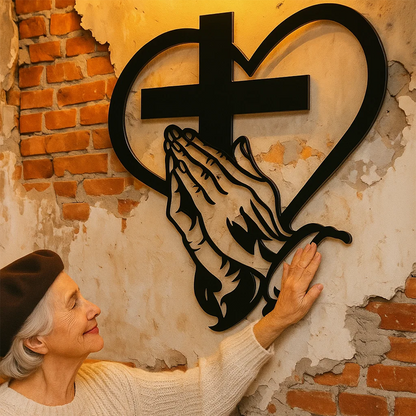 Elegant Metal Christian Heart & Cross Wall Art