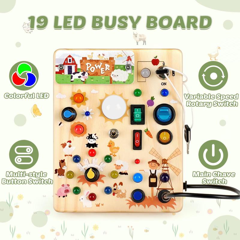 Montessori Sensory Toys, Square-Shaped Wooden Busy Board
