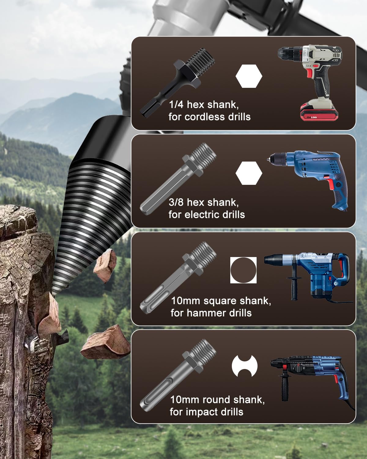 🔩 6-Piece Heavy-Duty Wood Splitter Drill Bit Kit