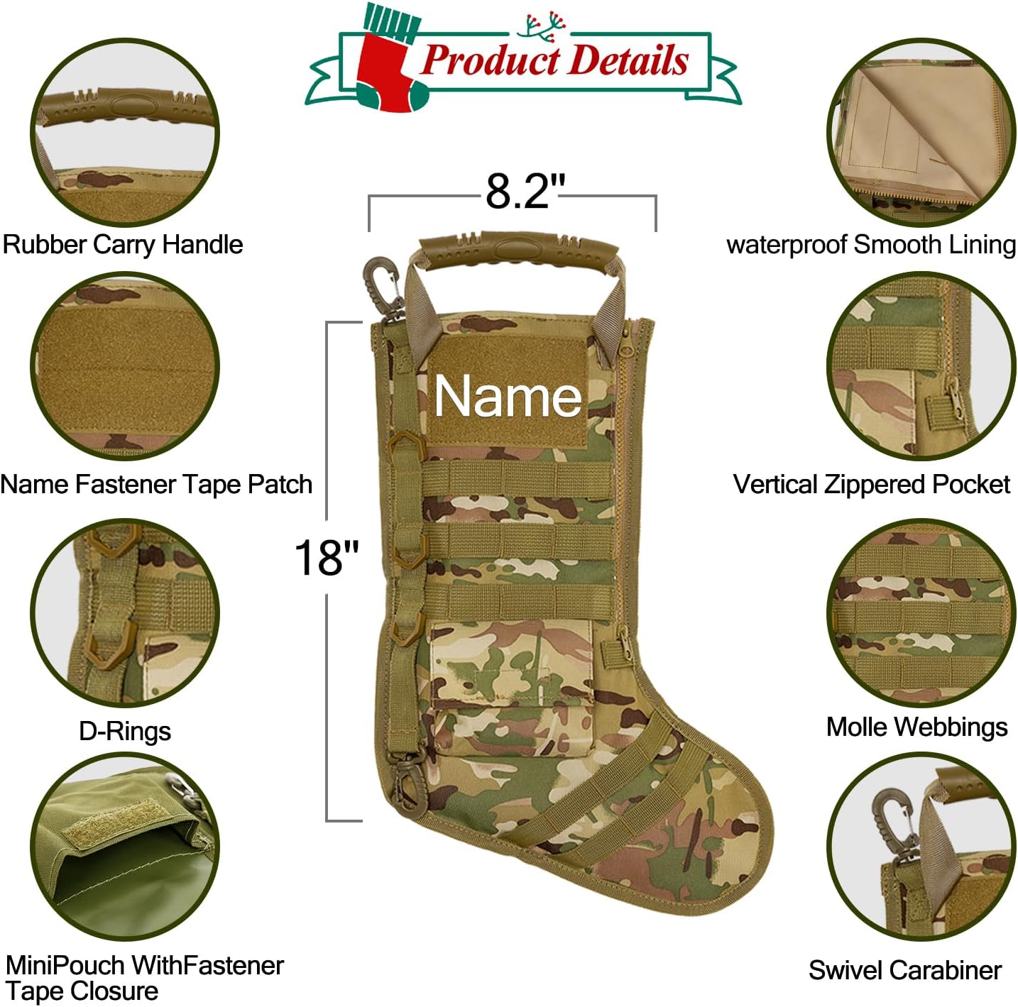 🎄 Personalized Tactical Christmas Stocking – Military Style Holiday Gift 🎁