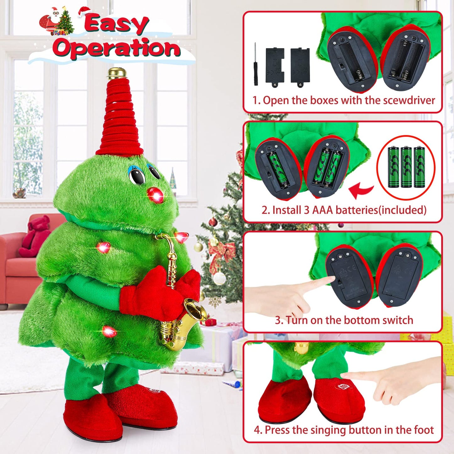 🎅Singing & Dancing Christmas Tree Plush Toy with Lights