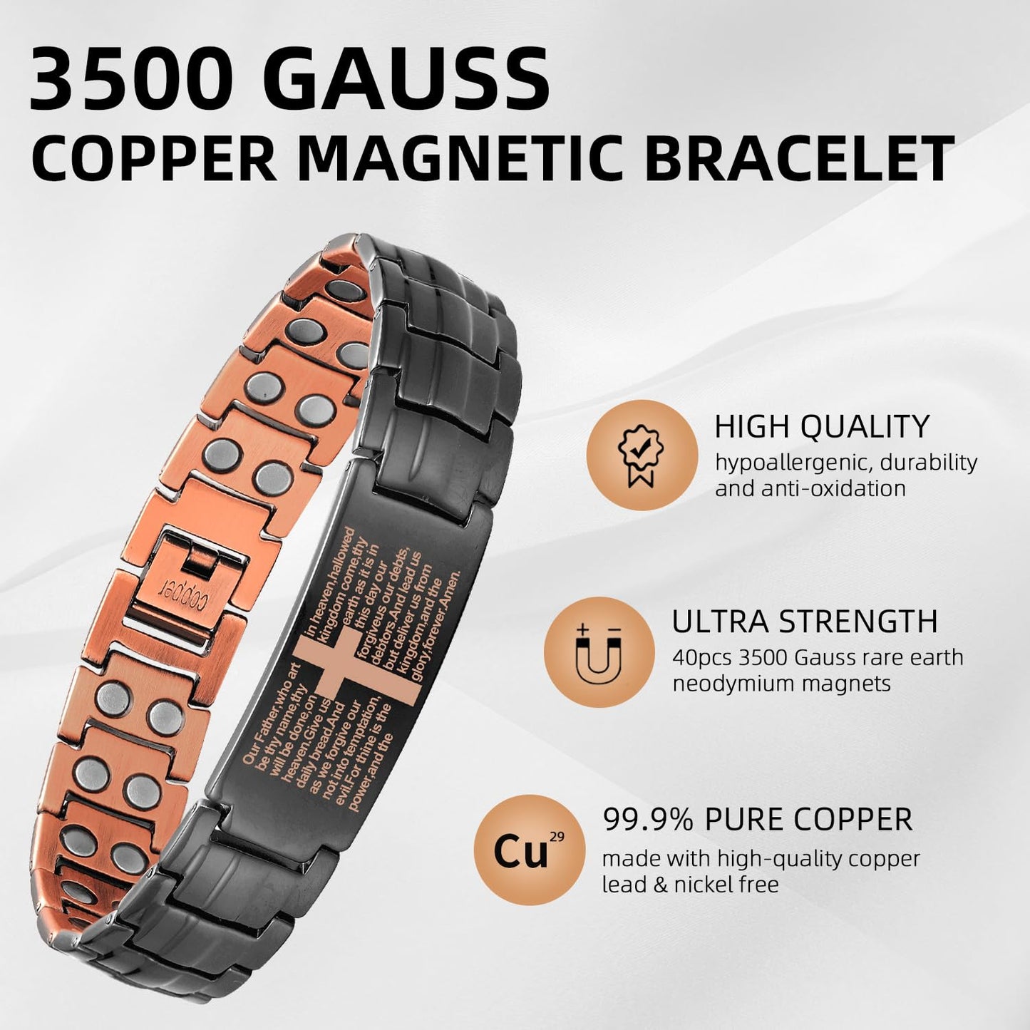 Magnetic Copper Bracelet: "3500 Gauss Energy + Adjustable Fit ⚡🧲"
