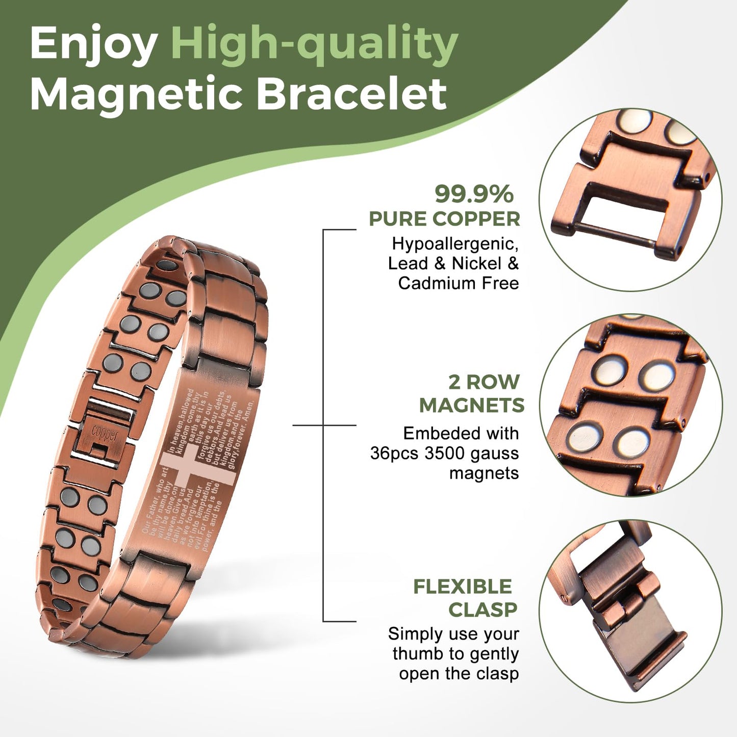 Magnetic Copper Bracelet: "3500 Gauss Energy + Adjustable Fit ⚡🧲"