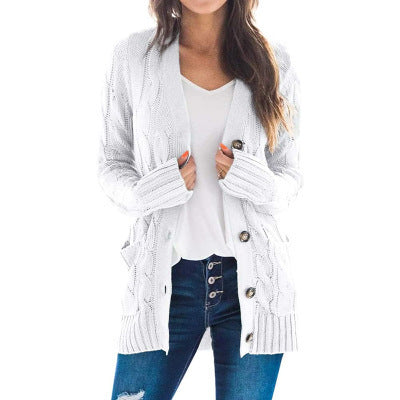 Women's Fall Casual Long Sleeve Button Down Open Front Cable Knit Cardigan Sweater Coat