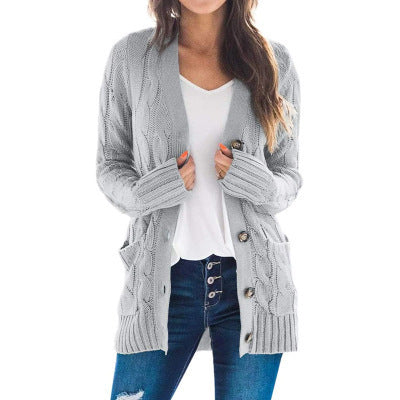 Women's Fall Casual Long Sleeve Button Down Open Front Cable Knit Cardigan Sweater Coat