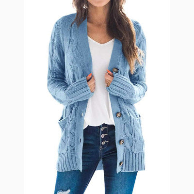 Women's Fall Casual Long Sleeve Button Down Open Front Cable Knit Cardigan Sweater Coat
