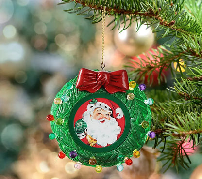 🎄 Personalized LED Wreath Ornament with Voice Message & Photo Frame