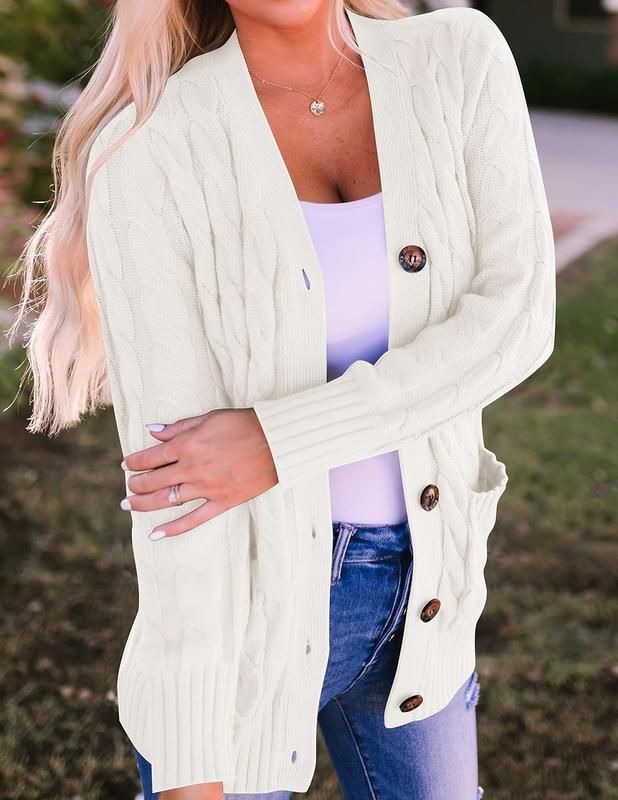 Women's Fall Casual Long Sleeve Button Down Open Front Cable Knit Cardigan Sweater Coat