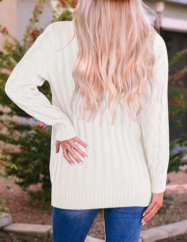 Women's Fall Casual Long Sleeve Button Down Open Front Cable Knit Cardigan Sweater Coat